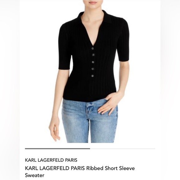 Karl Lagerfeld KARL LAGERFELD PARIS Ribbed Short Sleeve sweater New - Picture 4 of 6